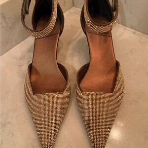Jeffrey Campbell Gold Rhinestone Pointed-Toe Ankle Strap Heels